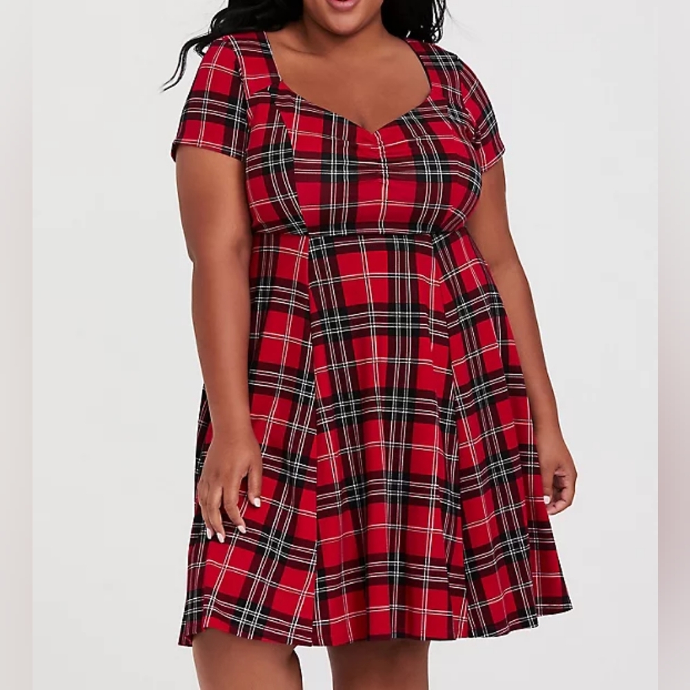 Torrid Original Premium Ponte Red Plaid Sweetheart Skater Dress Size 2X …